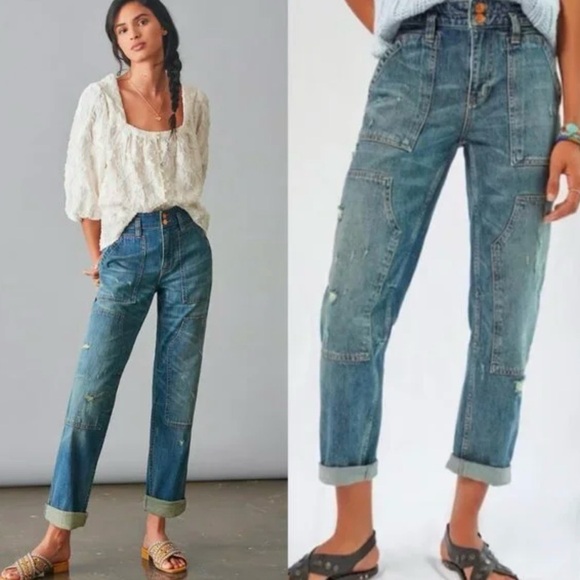 PILCRO ANTHROPOLOGIE Jeans Women’s Size 32 Light Acid Wash The Wanderer Relaxed - Picture 2 of 14